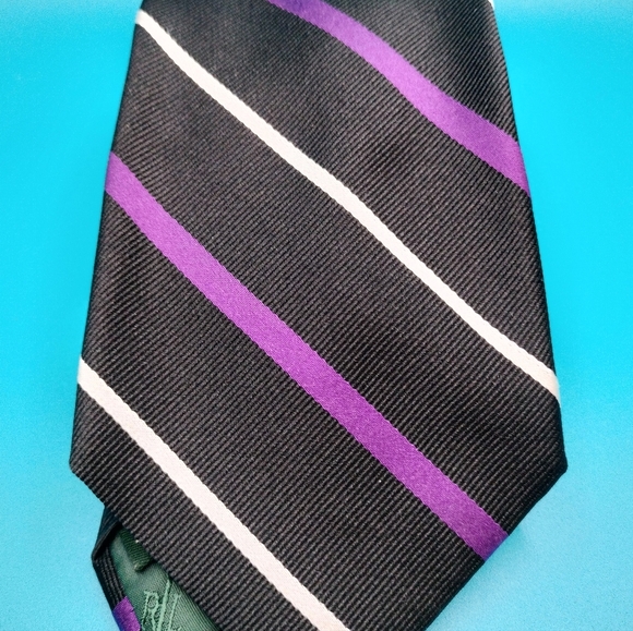 Lauren Ralph Lauren Silk Repp Tie Striped Multicolor Purple/Black/White Silk - Picture 9 of 10